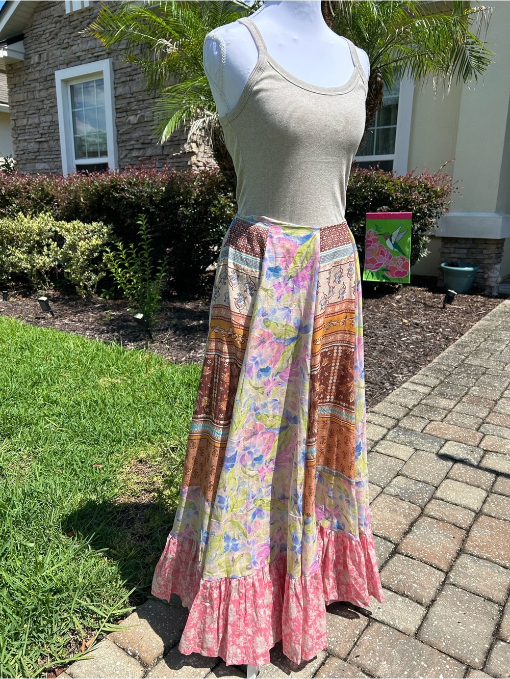 NWT🌷Free People Santa Eulalia Patchwork Printed Ruffle Hem A-Line Maxi Skirt - Picture 4 of 16